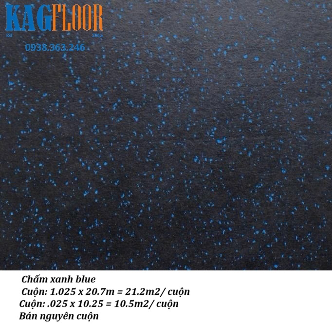 Thảm cao su cuộn 2mm chấm xanh blue